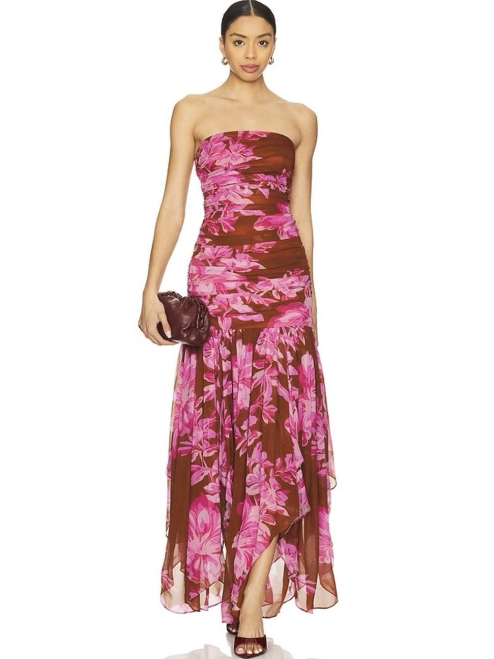 Retrofete Teryn Dress Camellia Reverie Viscose Chiffon Ruched MSRP $798 Size L